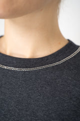 Peserico Jersey Long Sleeve Top in with Brilliant Beading in Grey