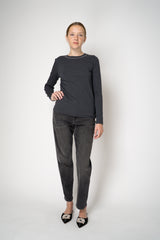 Peserico Jersey Long Sleeve Top in with Brilliant Beading in Grey