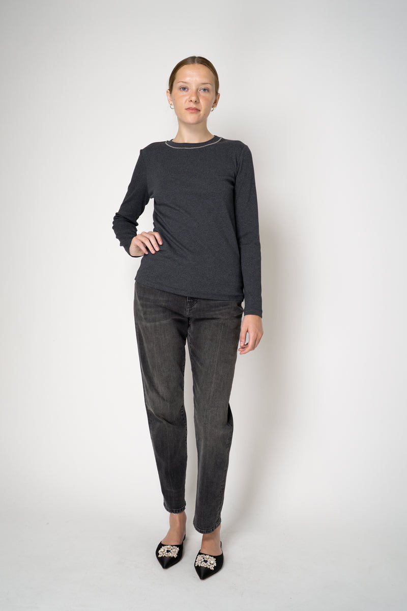 Peserico Jersey Long Sleeve Top in with Brilliant Beading in Grey