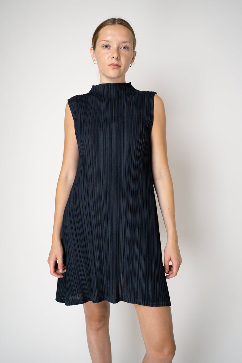 Pleats Please Issey Miyake Mellow Pleats Sleeveless Mockneck Tunic in Navy