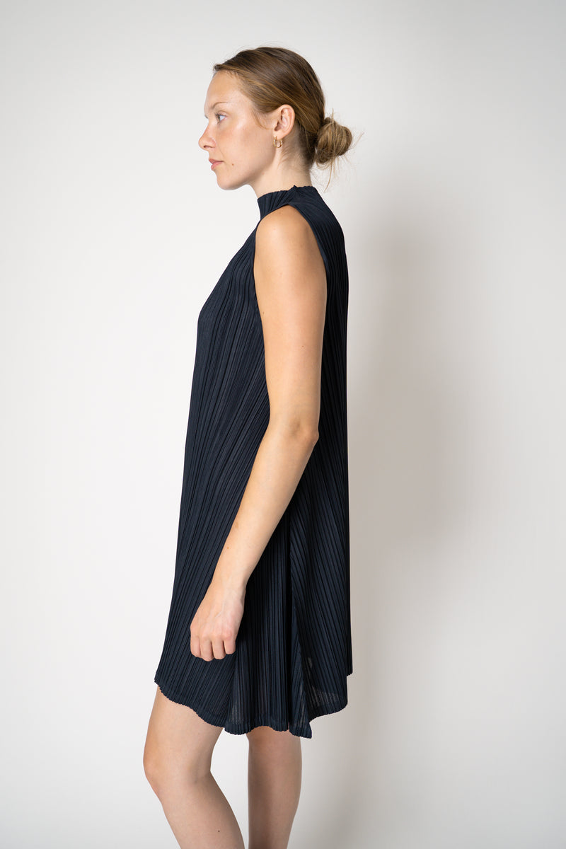 Pleats Please Issey Miyake Mellow Pleats Sleeveless Mockneck Tunic in Navy