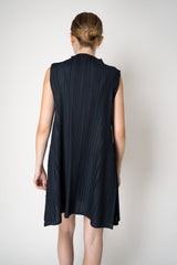 Pleats Please Issey Miyake Mellow Pleats Sleeveless Mockneck Tunic in Navy