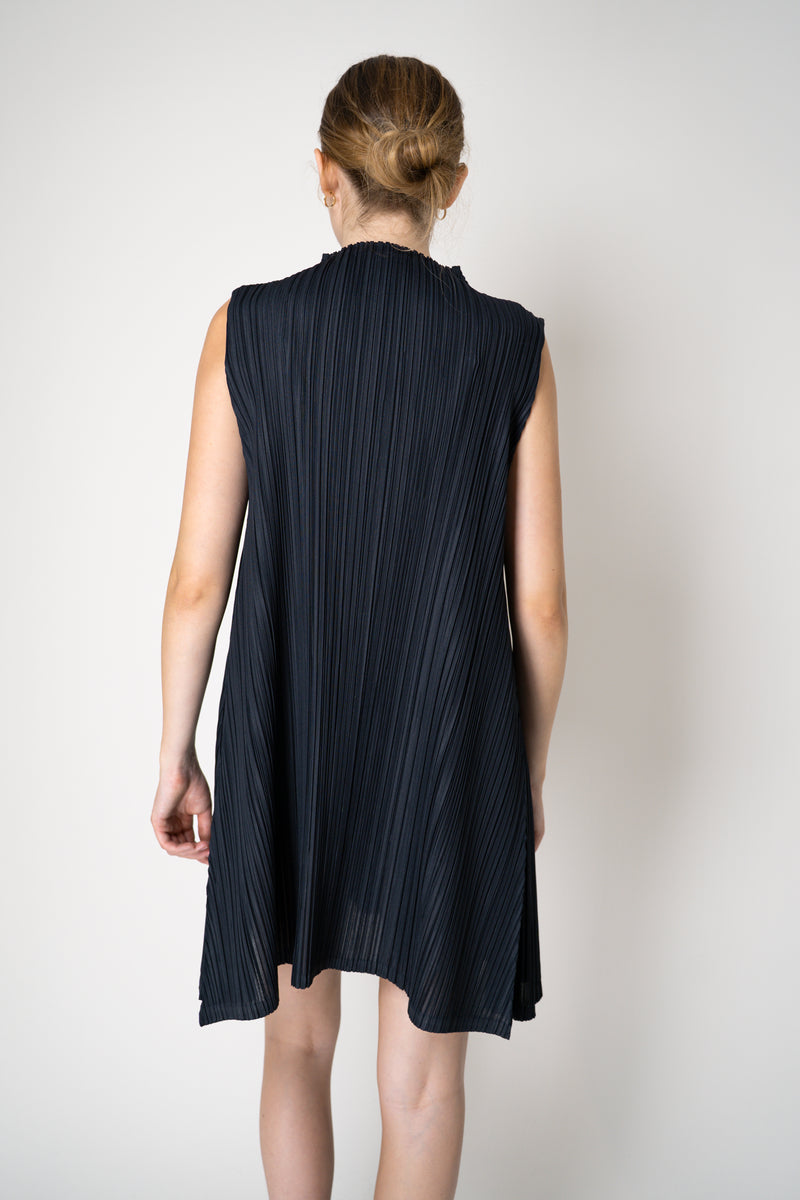 Pleats Please Issey Miyake Mellow Pleats Sleeveless Mockneck Tunic in Navy