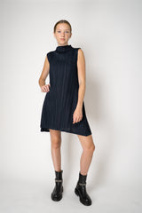 Pleats Please Issey Miyake Mellow Pleats Sleeveless Mockneck Tunic in Navy