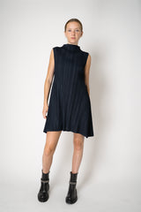 Pleats Please Issey Miyake Mellow Pleats Sleeveless Mockneck Tunic in Navy