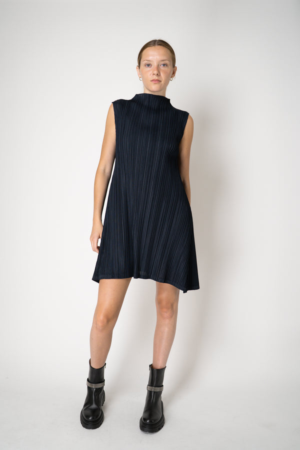 Pleats Please Issey Miyake Mellow Pleats Sleeveless Mockneck Tunic in Navy