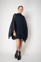 Pleats Please Issey Miyake Mellow Pleats Sleeveless Mockneck Tunic in Navy