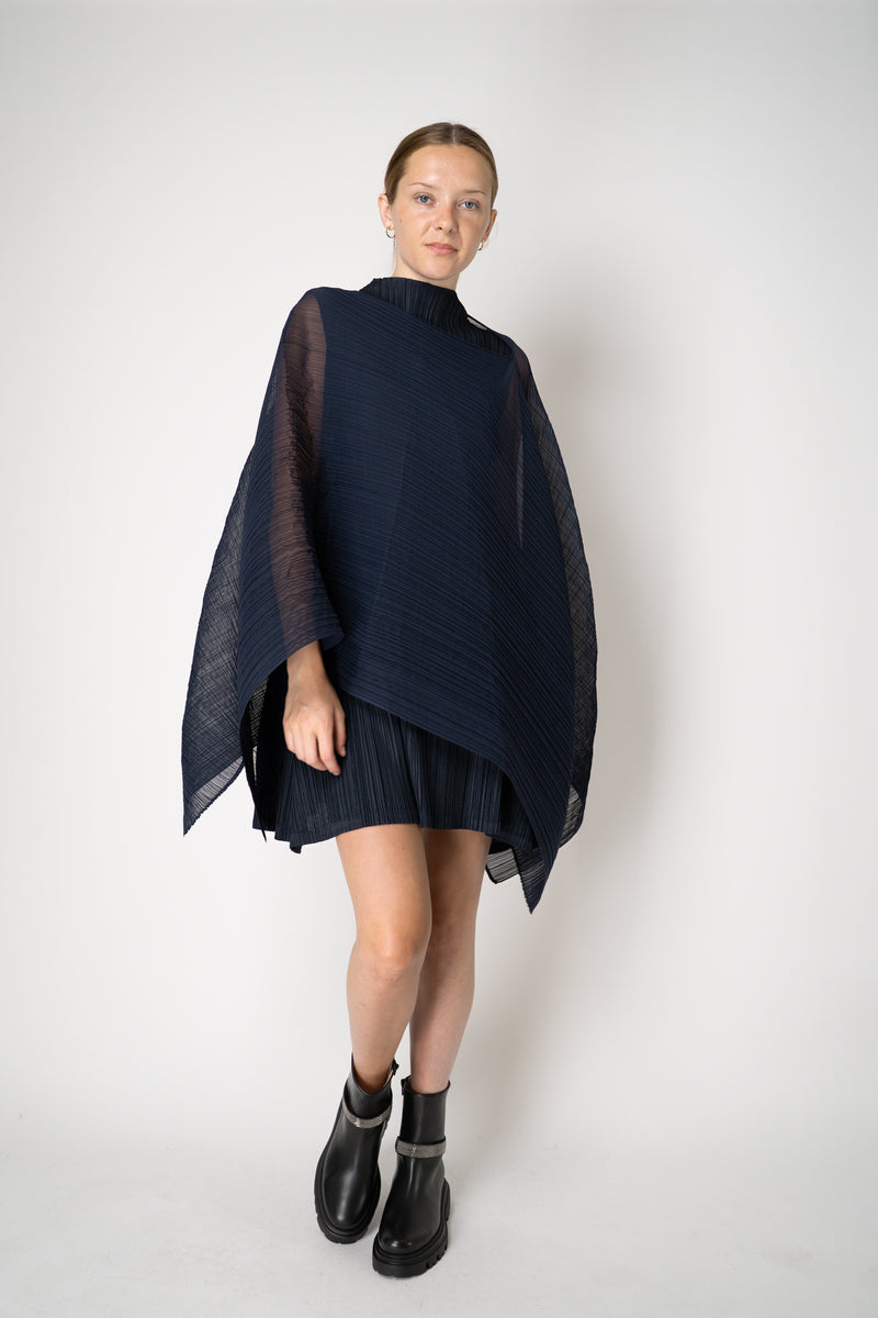 Pleats Please Issey Miyake Mellow Pleats Sleeveless Mockneck Tunic in Navy