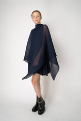 Pleats Please Issey Miyake Mellow Pleats Sleeveless Mockneck Tunic in Navy