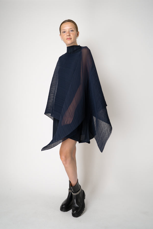 Pleats Please Issey Miyake Mellow Pleats Sleeveless Mockneck Tunic in Navy
