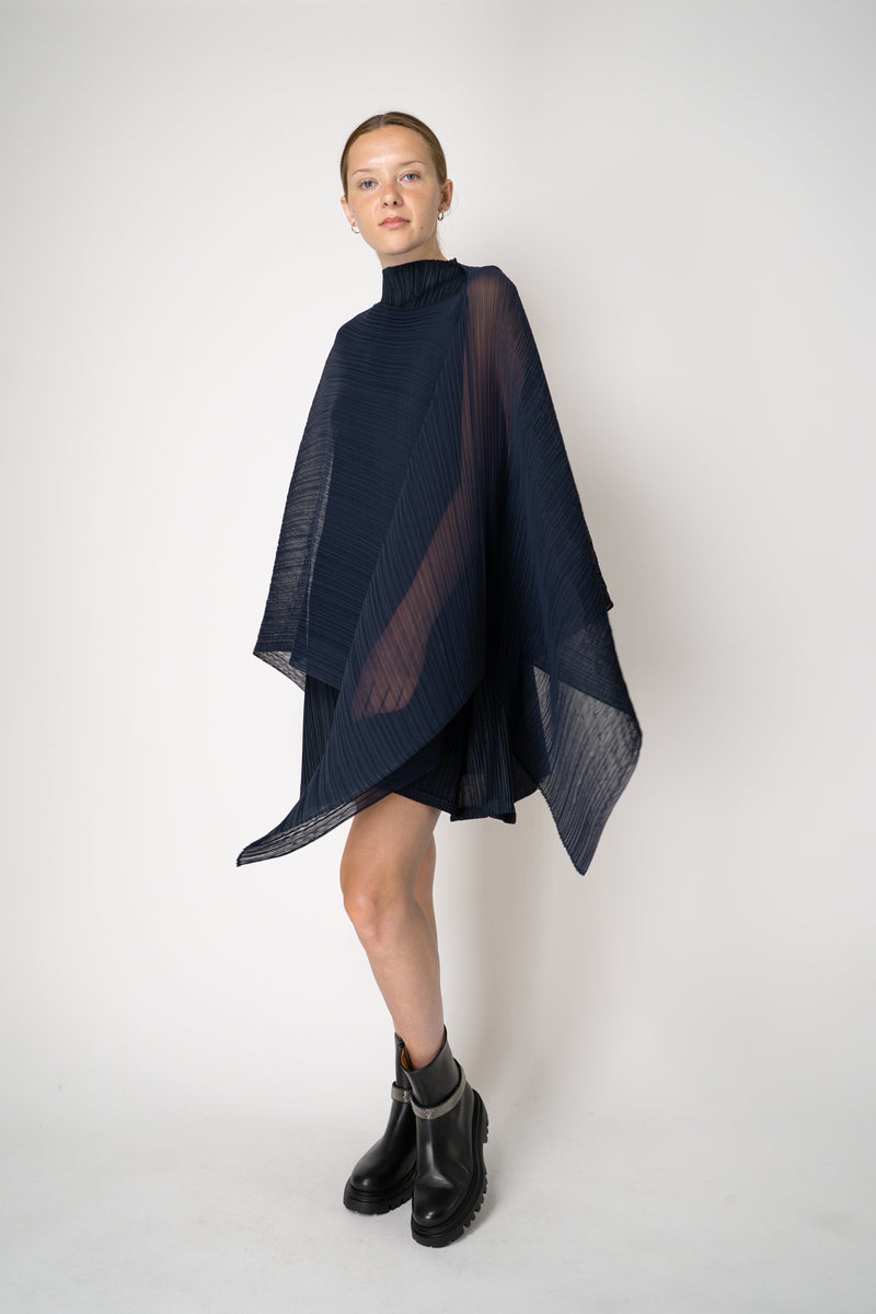 Pleats Please Issey Miyake Mellow Pleats Sleeveless Mockneck Tunic in Navy