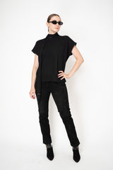Fabiana Filippi Wool Cashmere Short Sleeve Pullover With Detachable Scarf in Black