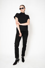 Fabiana Filippi Wool Cashmere Short Sleeve Pullover With Detachable Scarf in Black