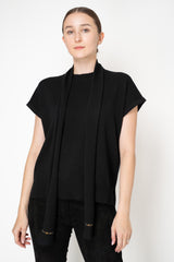 Fabiana Filippi Wool Cashmere Short Sleeve Pullover With Detachable Scarf in Black