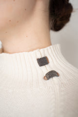 Rocco Ragni Wool Cashmere Knit Turtleneck Pullover with Brilliant Beading Detail in Off-White