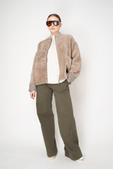 Lorena Antoniazzi Reversible Shearling Bomber Jacket in Taupe