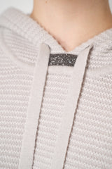 Rocco Ragni Knit Cashmere Hooded Pullover with Brilliant Detail in Oat