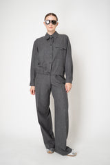 Fabiana Filippi Fuzzy Pinstripe Flannel Shirt Jacket With Filo Diamante Knot Pin in Grey