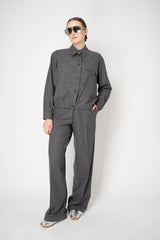 Fabiana Filippi Fuzzy Pinstripe Flannel Straight Leg Pants in Grey