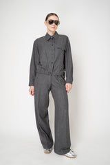 Fabiana Filippi Fuzzy Pinstripe Flannel Shirt Jacket With Filo Diamante Knot Pin in Grey