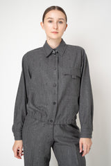 Fabiana Filippi Fuzzy Pinstripe Flannel Shirt Jacket With Filo Diamante Knot Pin in Grey