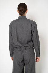 Fabiana Filippi Fuzzy Pinstripe Flannel Shirt Jacket With Filo Diamante Knot Pin in Grey