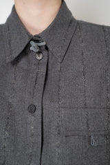 Fabiana Filippi Fuzzy Pinstripe Flannel Shirt Jacket With Filo Diamante Knot Pin in Grey