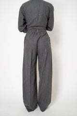 Fabiana Filippi Fuzzy Pinstripe Flannel Straight Leg Pants in Grey