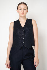 Peserico Sequin Suiting Vest in Deep Navy