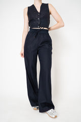 Lorena Antoniazzi Pull-On Style Wool Flannel Trousers in Navy