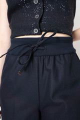 Lorena Antoniazzi Pull-On Style Wool Flannel Trousers in Navy