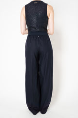 Lorena Antoniazzi Pull-On Style Wool Flannel Trousers in Navy