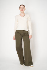 Rocco Ragni Wool Cashmere Ribbed Knit Filo Diamante V-Neck Pullover in Off-White