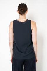 Fabiana Filippi Crepe De Chine Sleeveless Top With Tulle Trim in Navy