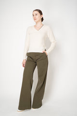 Rocco Ragni Wool Cashmere Ribbed Knit Filo Diamante V-Neck Pullover in Off-White