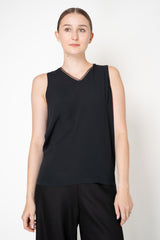 Fabiana Filippi Crepe De Chine Sleeveless Top With Tulle Trim in Black