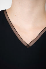 Fabiana Filippi Crepe De Chine Sleeveless Top With Tulle Trim in Black