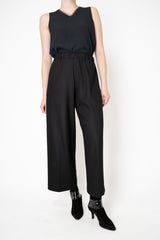 Fabiana Filippi Boiled Wool Wide Cropped Pants With Filo Diamante Loop in Black