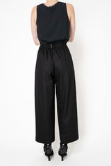 Fabiana Filippi Boiled Wool Wide Cropped Pants With Filo Diamante Loop in Black