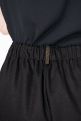 Fabiana Filippi Boiled Wool Wide Cropped Pants With Filo Diamante Loop in Black