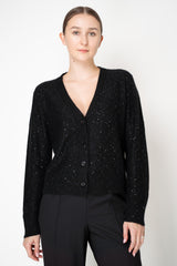 Fabiana Filippi Wool Blend Knit Sequin V-Neck Cardigan in Black