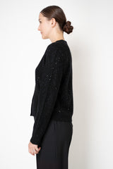 Fabiana Filippi Wool Blend Knit Sequin V-Neck Cardigan in Black