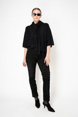 Fabiana Filippi Silk Wool Cropped Half Sleeve Sequin Pullover in Black