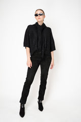 Fabiana Filippi Silk Wool Cropped Half Sleeve Sequin Pullover in Black
