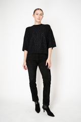 Fabiana Filippi Silk Wool Cropped Half Sleeve Sequin Pullover in Black