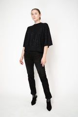 Fabiana Filippi Silk Wool Cropped Half Sleeve Sequin Pullover in Black