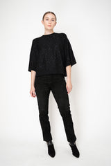 Fabiana Filippi Silk Wool Cropped Half Sleeve Sequin Pullover in Black