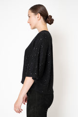 Fabiana Filippi Silk Wool Cropped Half Sleeve Sequin Pullover in Black