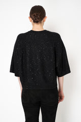 Fabiana Filippi Silk Wool Cropped Half Sleeve Sequin Pullover in Black