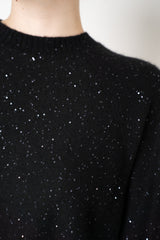 Fabiana Filippi Silk Wool Cropped Half Sleeve Sequin Pullover in Black